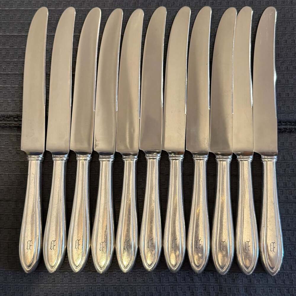 Reed & Barton Monogrammed Silverplate Handle Dinner Knives Set of 11